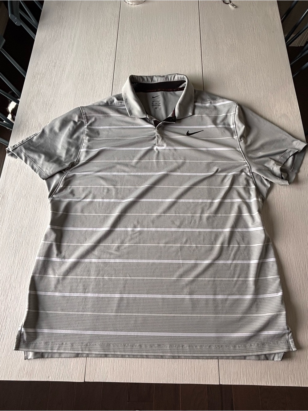 Nike Gray and White Striped Men's Polo Shirt